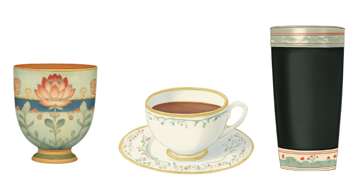 Three Tibetan cups representing tradition, context, and change